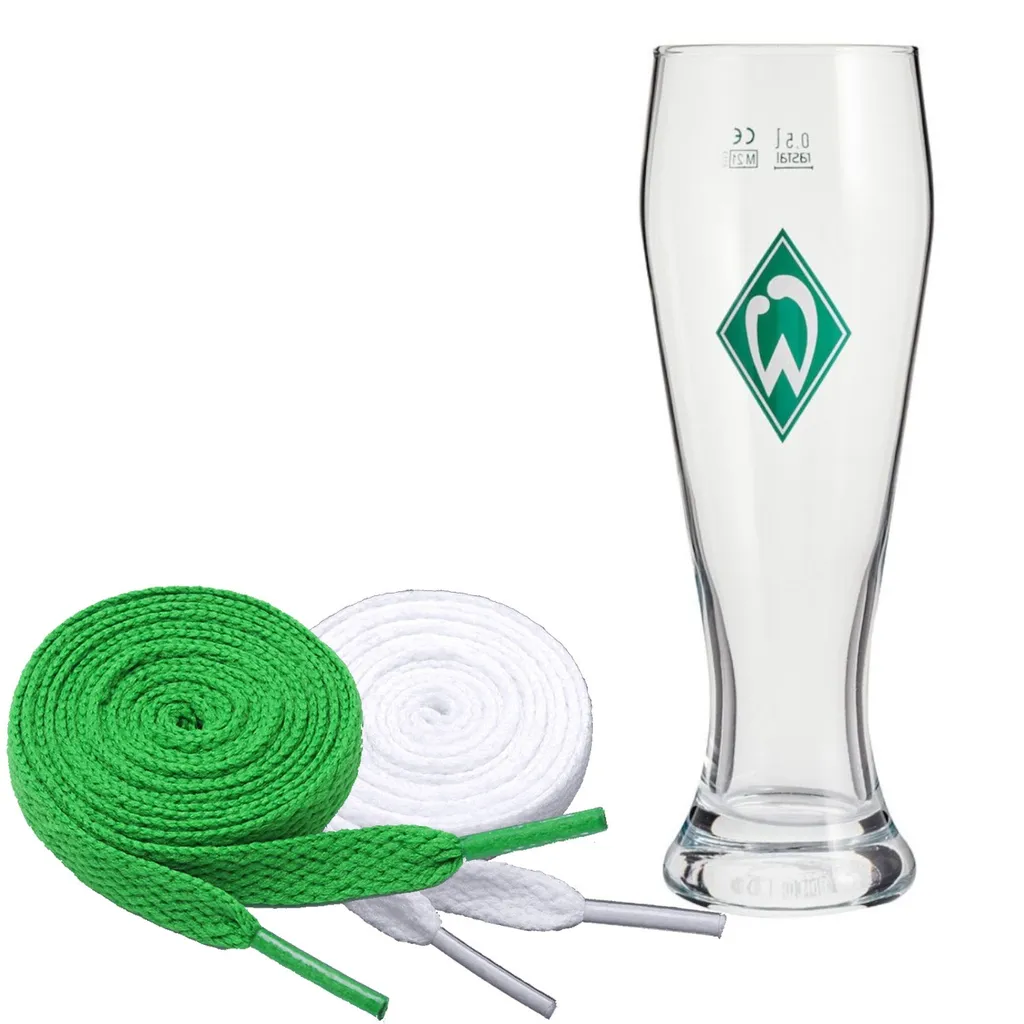 SV Werder Bremen Weizenbierglas „Werder" + 2 Paar Fan-Schnürsenkel